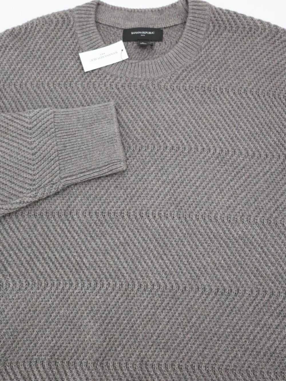 NWT Banana Republic Sweater Men's Large Cotton Wool Crew Neck Herringbone knit